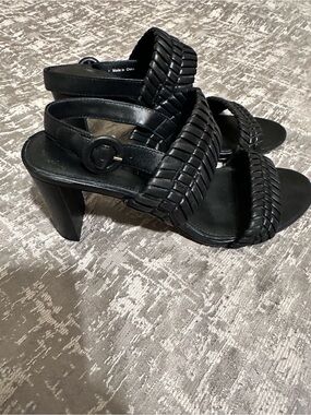 Veronica Beard Black Leather Braided Heel Sandals Size 6.5 M